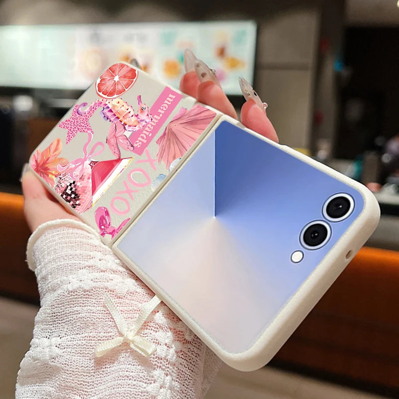 Shell Flower Print Phone Case For Samsung Galaxy Z Flip 7 FE 6 5 4 3 Folding Leather Texture Soft TPU Cover For Samsung Z Flip7