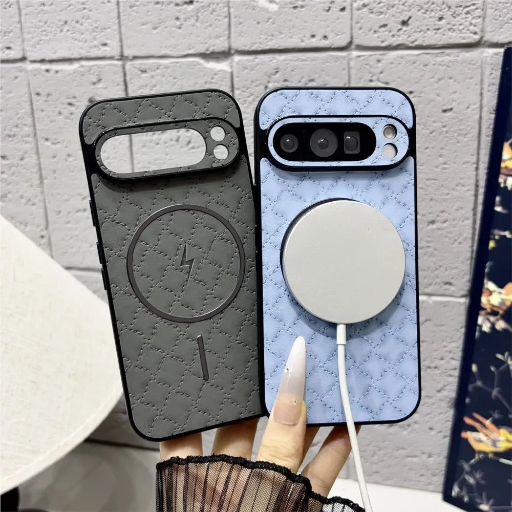 Fashion Quilted Leather Texture Magnetic Phone Case For Google Pixel 11 10 9 8 7 A Pro XL Shockproof Back Cover