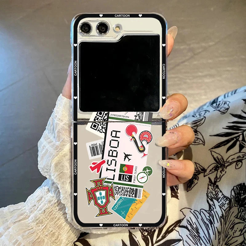 Hot Ticket Travel Label New York Tokyo Phone Case For Samsung Galaxy Z Flip 7 6 5 3 4 Clear Hard PC Folding Cover For Z Flip 6
