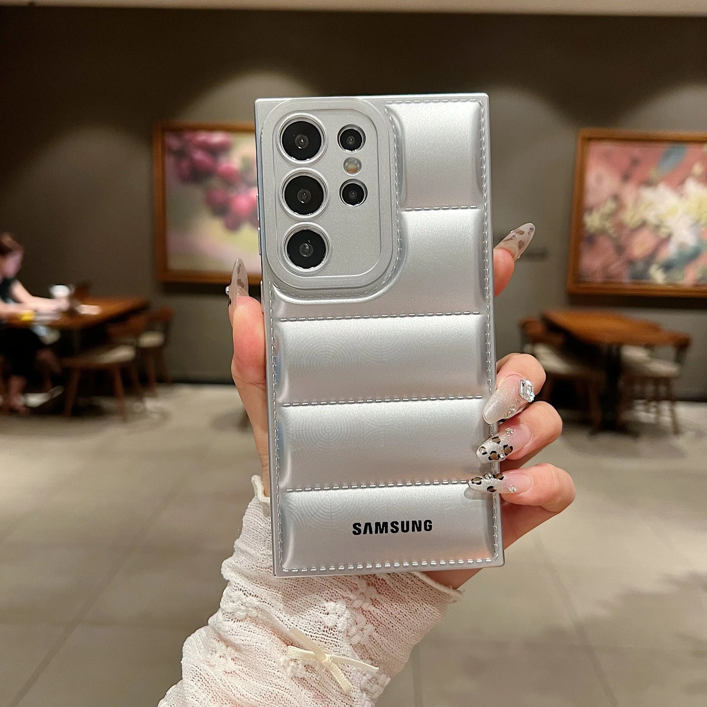 Wave Puffer Down Jacket Phone Case Samsung S25 S24 S23 S22 Ultra S21 Plus S20 Note 20 A72 A54 Solid Color Shockproof Soft Cover