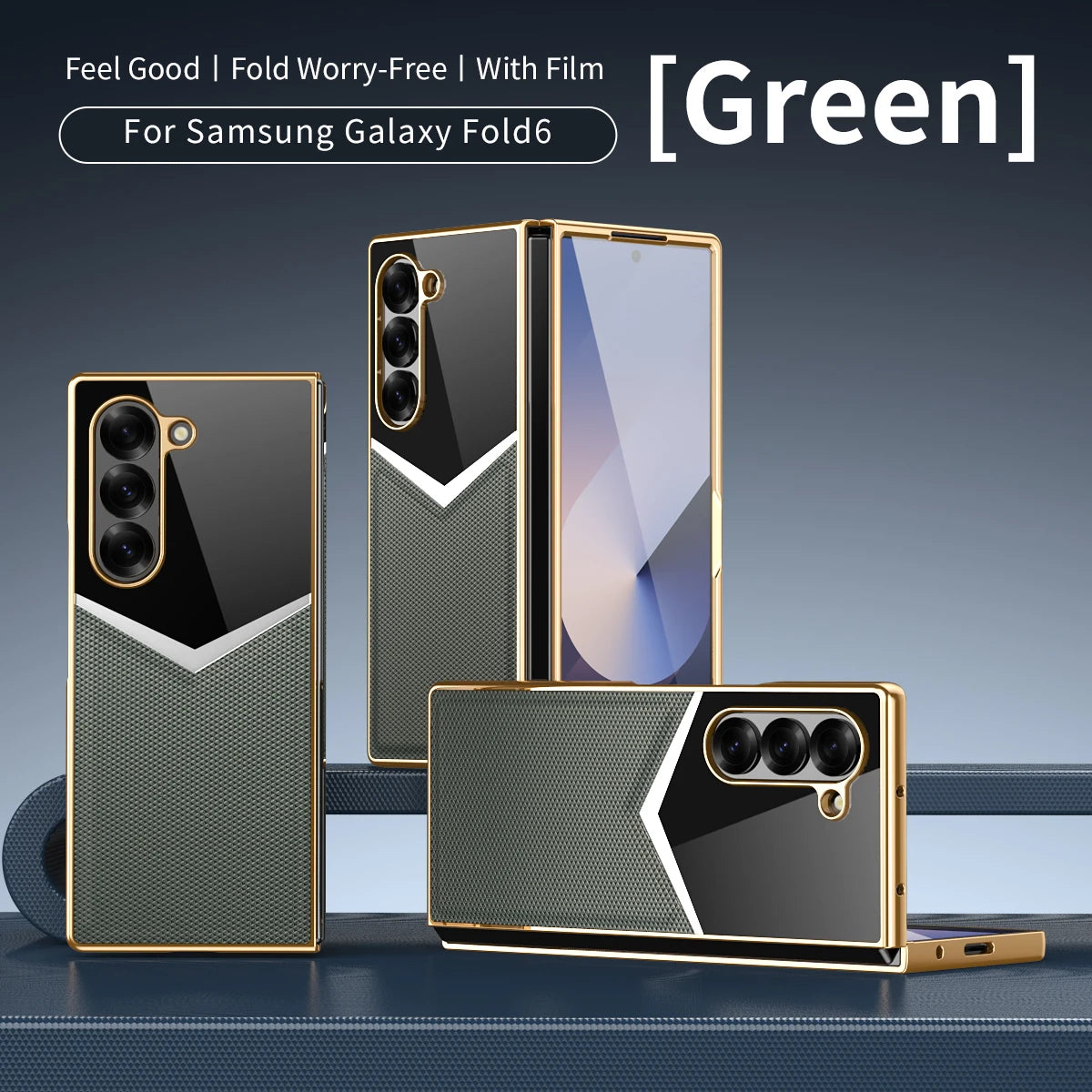 For Samsung Galaxy Z Fold 7 6 5 4 3 Electroplated PC Color Blocked Leather Tempered Film Shockproof Folding Phone Case