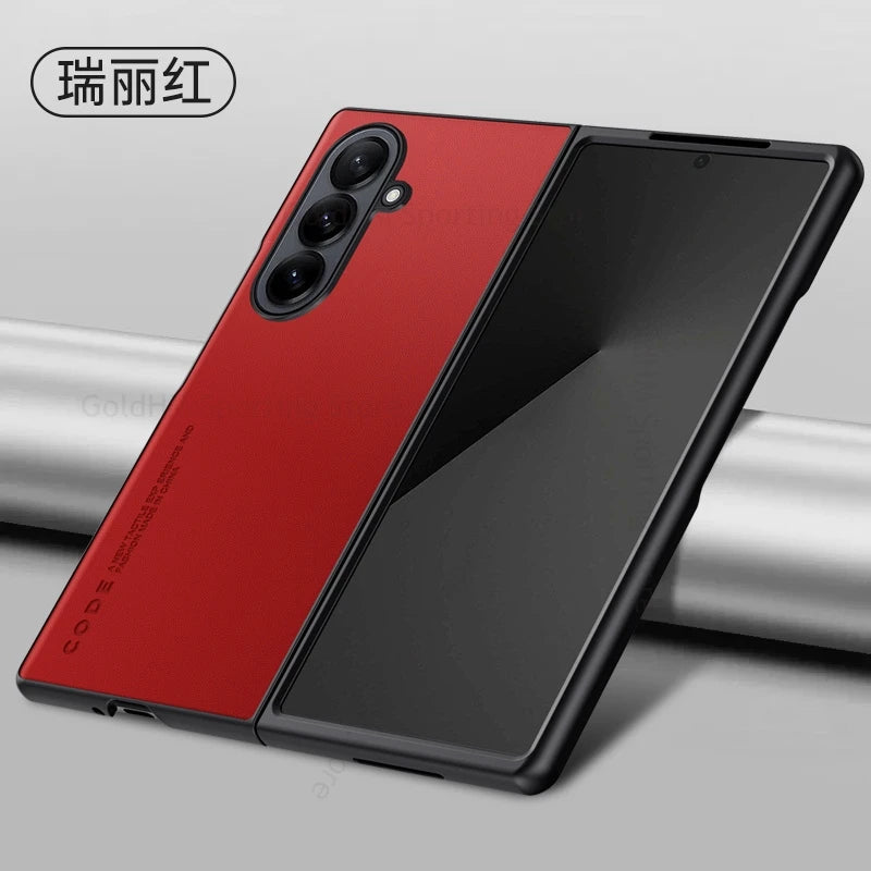 Capa For Samsung Z Fold 7 6 5G Pure Color Leather Shockproof Phone Case For Galaxy Z Fold7 fold 6 5 4 3 Hard PC Protective Cover