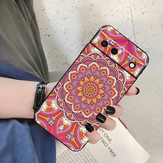 Mandala Flowers Beautiful Art For Google Pixel 9 8 7A 7 6A 6 5A 5 4 4A XL 5G Black Silicon Shockproof Shell Back Phone Case