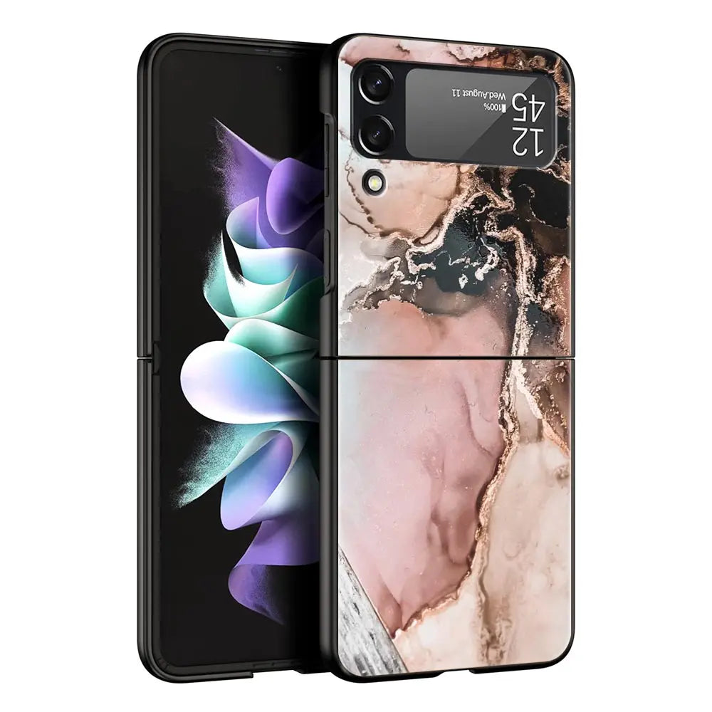 Vintage Marble Hard PC Phone Case For Samsung Galaxy Z Flip 7 6 5 4 Black Cover For Galaxy Z Flip 3 Foldable Fundas Shell Capas