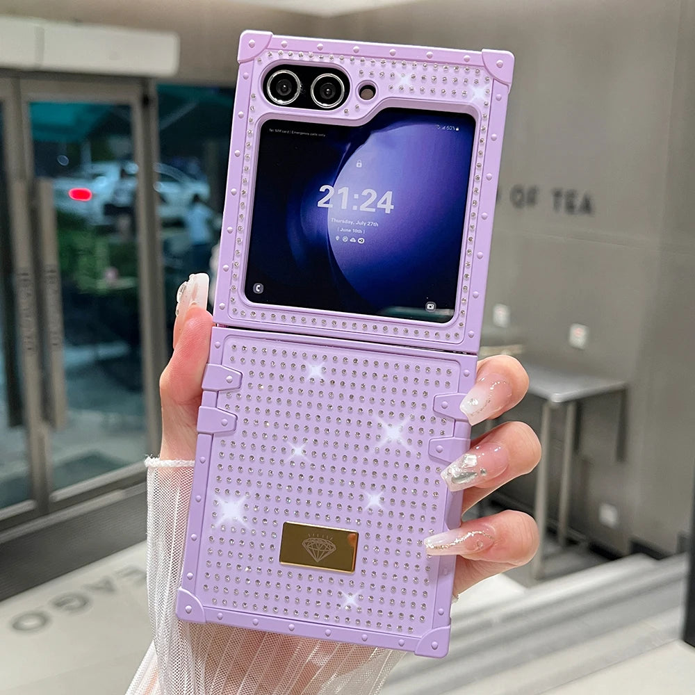 Luxury Sparkling Diamond Folding Phone Case for Samsung Galaxy Z Flip 6 3 5 4 Jewelled Glitter Shock-absorbing Back Hard Cover