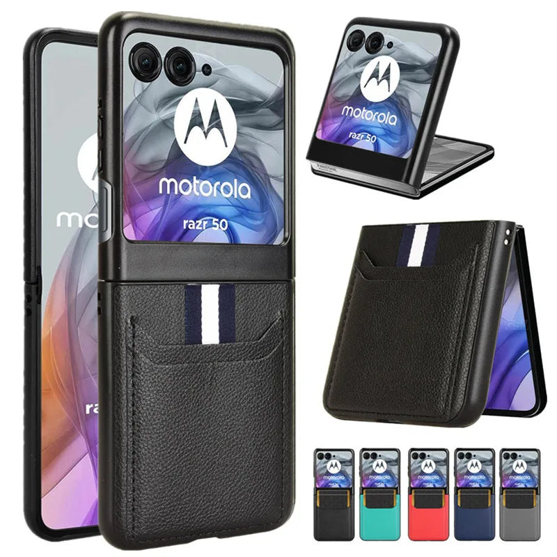 PU Leather Texture Case for Motorola Razr 60 50 Ultra Moto Razr 40 Plus 2024 2023 Cover Card Slots Lightweight Coque Fundas Capa