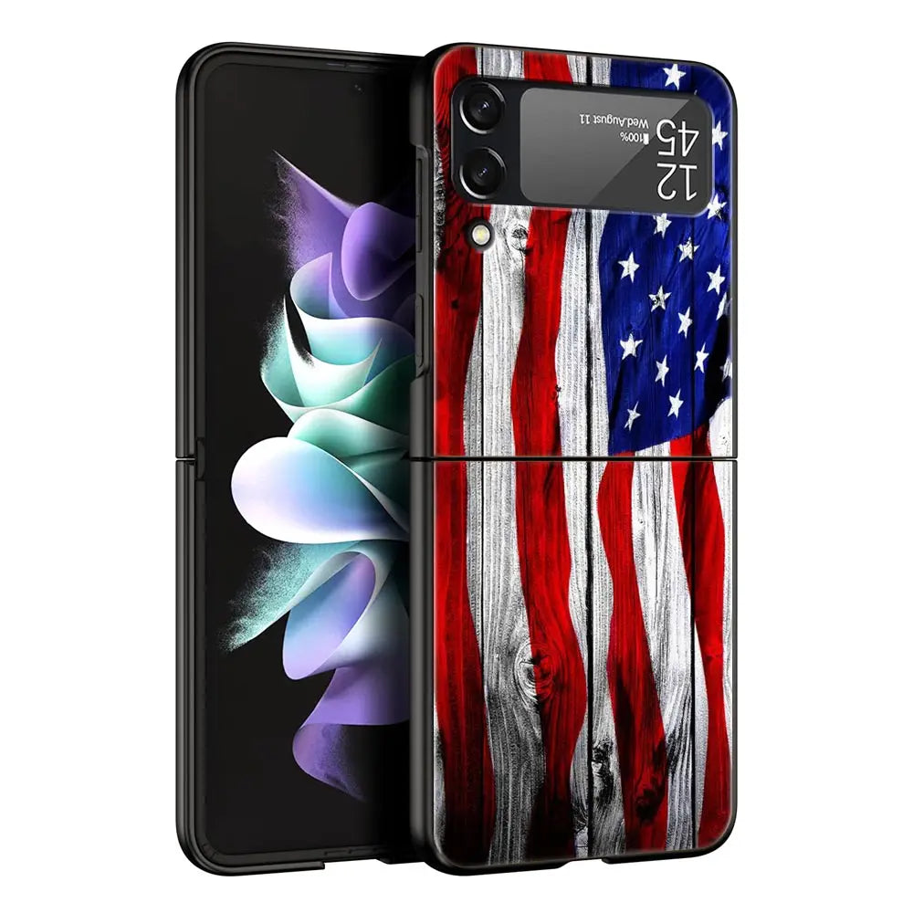 Hard PC Phone Case For Samsung Galaxy Z Flip 7 6 5 4 Black For Galaxy Z Flip 3 Foldable Shockproof American United States Flag