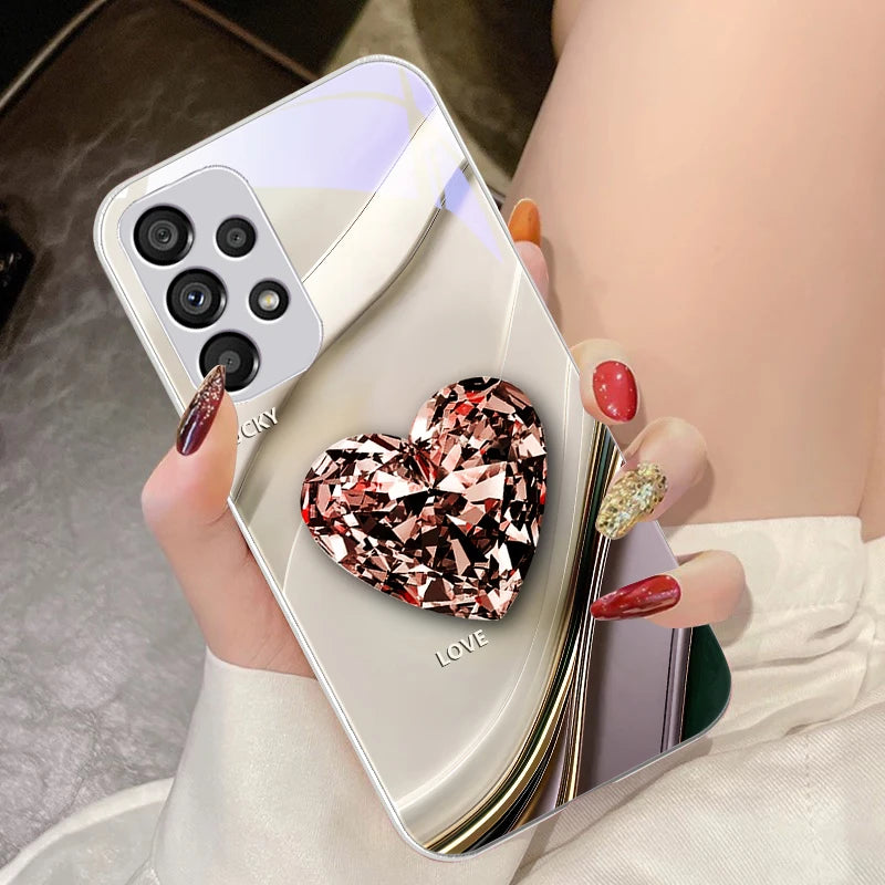 Big Pink Diamonds For Samsung Galaxy S10 4G S20 11E 30 S21 22 S24 Fe Pro S23 S25 Ultra 5G S9 Tempered Glass Phone Case