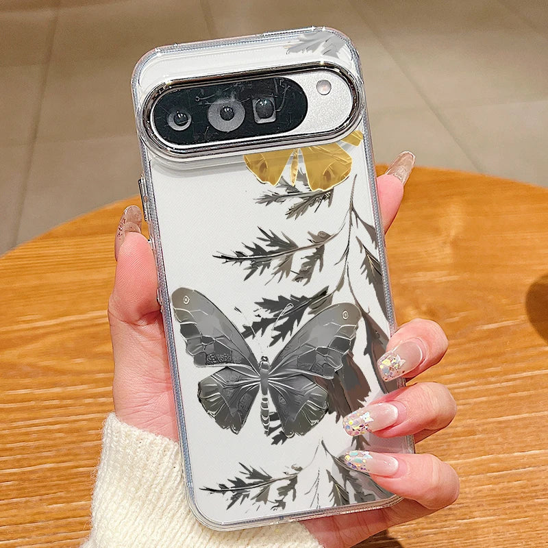 Retro Butterfly Pattern Clear Phone Case For Google Pixel 10 9 8 7 Pro Pixel 9 10 Pro XL 7A 8A 9A Shockproof Soft TPU Back Cover