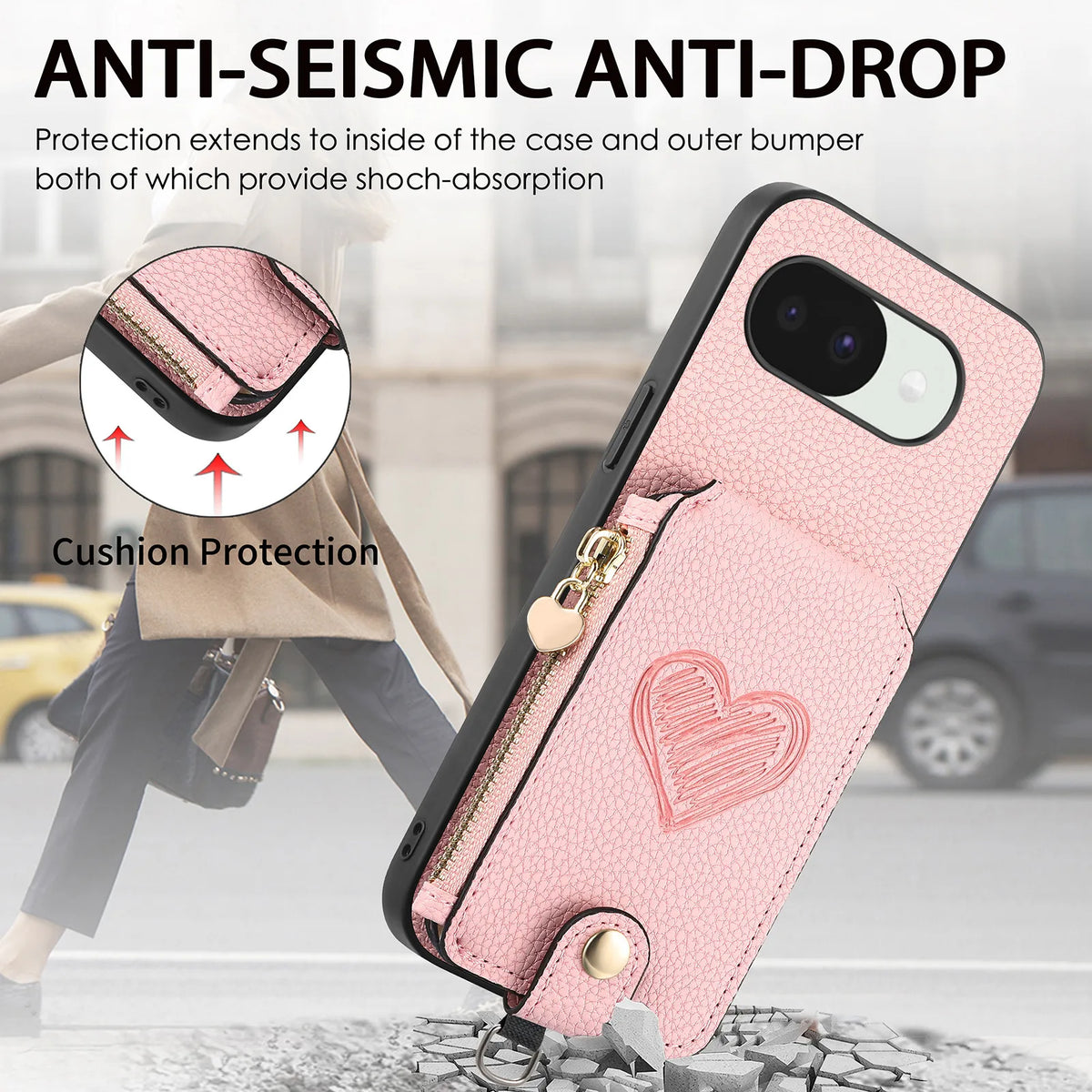 Crossbody Long Lanyard Zipper Cards Sold Wallet Leather Case for Google Pixel 10 Pro XL 9A 8A 7A 6A Shockproof Stand Slim Cover