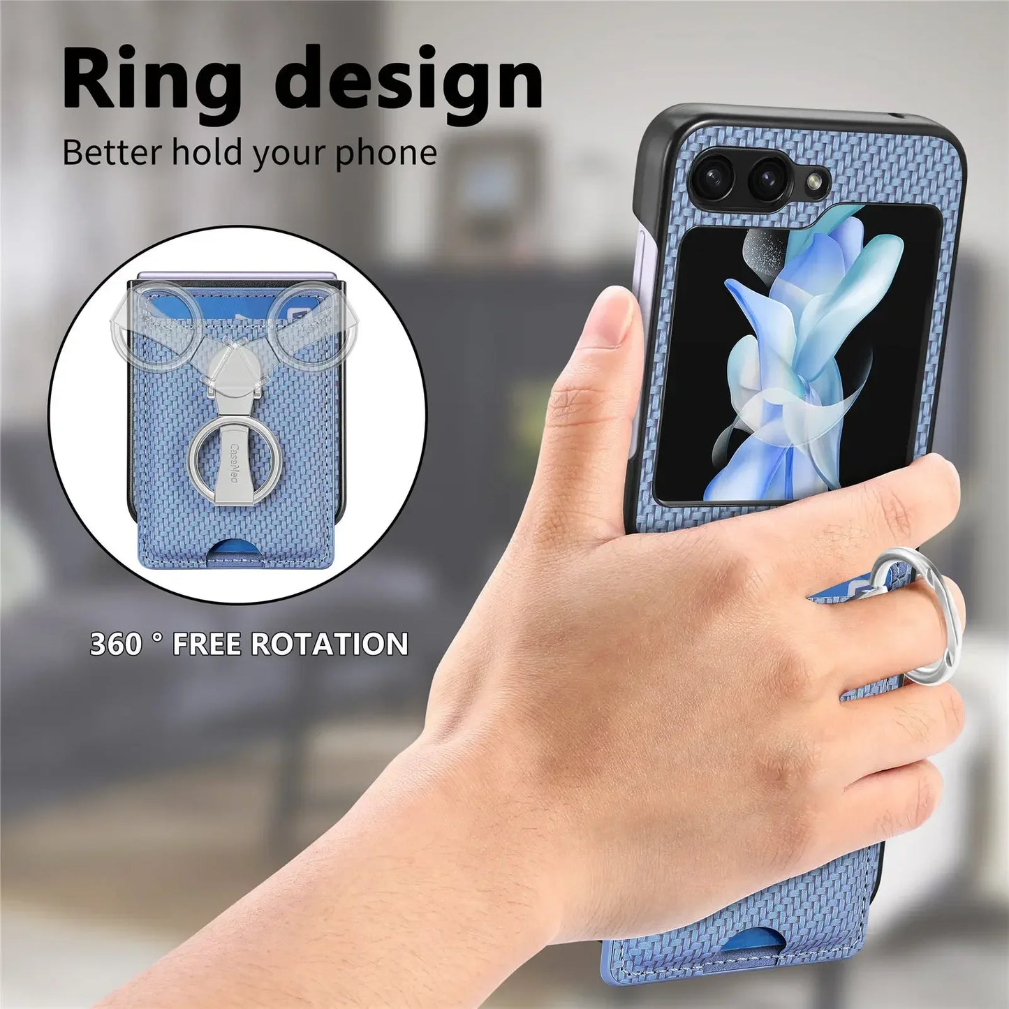 Ring Card Holder Wallet Flip Phone Case for Samsung Galaxy Z Flip 7 6 5 4 3 2 Flip7 Flip6 Flip5 Flip4 Flip2 5G PU Leather Cover