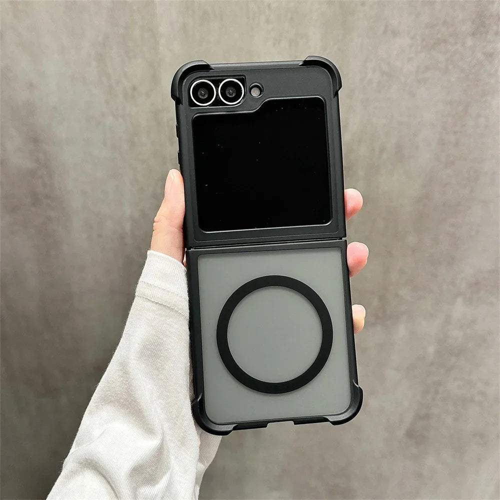 For MagSafe Magnetic Translucent Matte Phone Case For Samsung Galaxy Z Flip 7 6 5 4 3 Flip6 Flip Flip4 Flip7 5G Shockproof Cover
