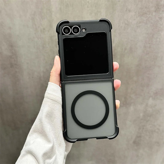 For MagSafe Magnetic Translucent Matte Phone Case For Samsung Galaxy Z Flip 7 6 5 4 3 Flip6 Flip Flip4 Flip7 5G Shockproof Cover