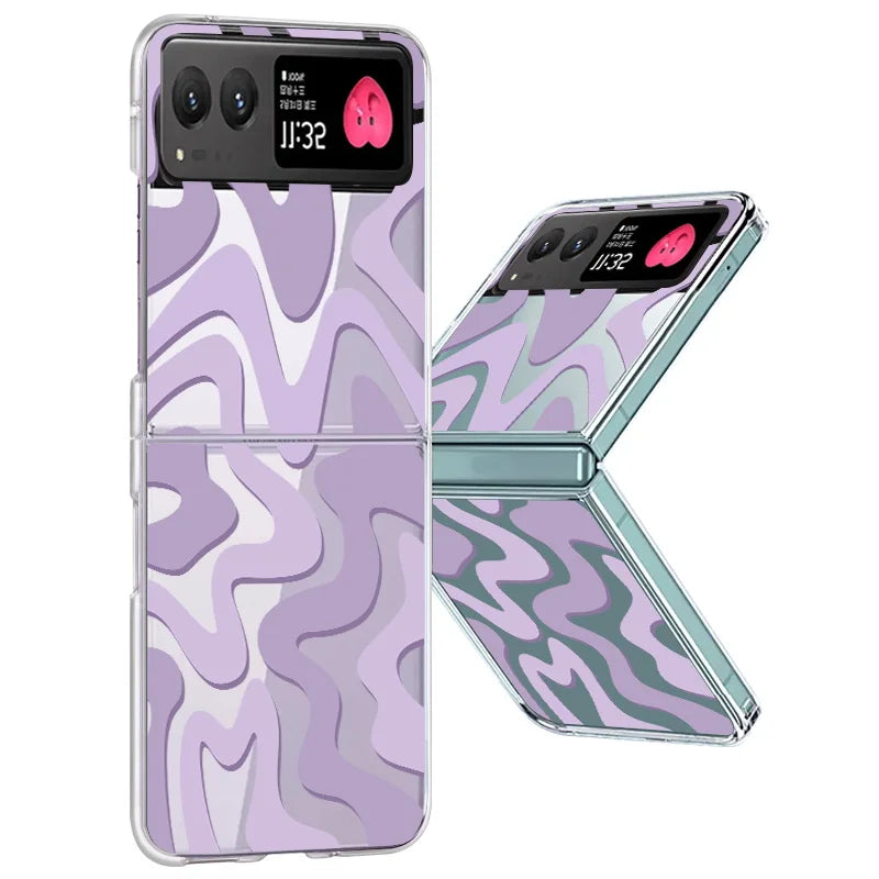 Stripe Pattern Clear Hard Phone Case For Motorola Razr 40 50 Ultra Fall Protection Folding Cover For Moto 40Ultra Razr40 Razr50