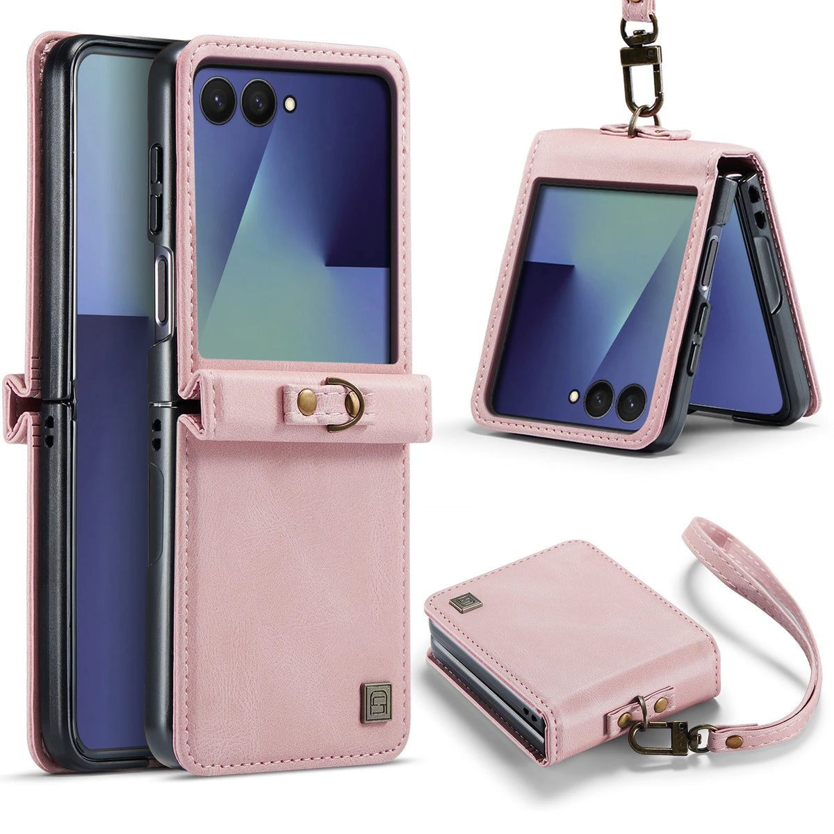 Retro Wrist Strap Leather Phone Case for Samsung Galaxy Z Flip 8 7 FE 6 5 4 Shockproof Comfortable Grip Slim Fit Portable Cover