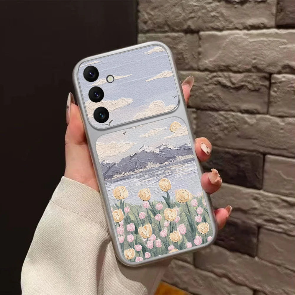 Camera Window Fower Phone Case For Samsung S26 Ultra S24 S25 FE S23 A56 5G A57 A37 A27 A17 A07 A06 A16 A26 A54 A55 Leather Cover