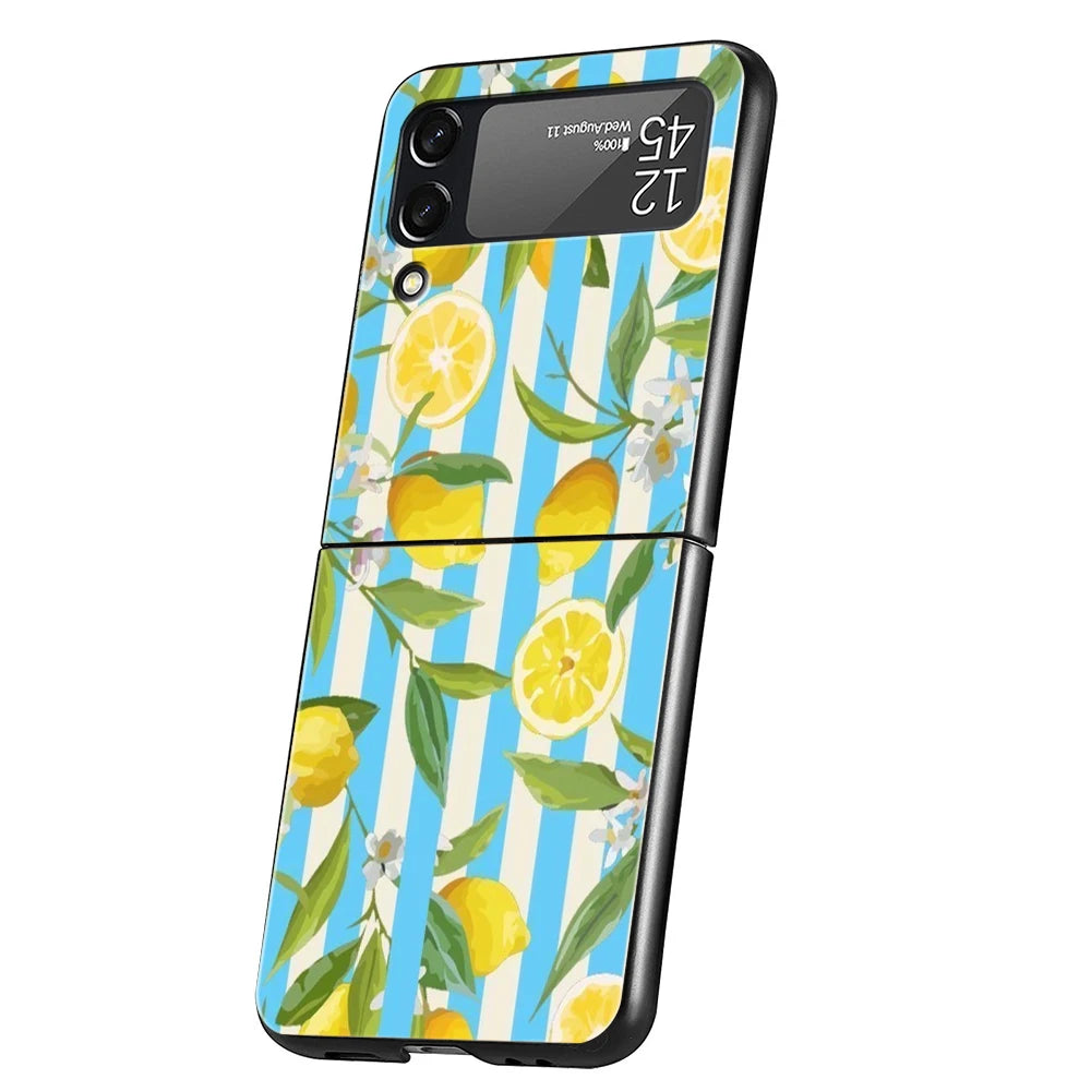 Luxury Phone Case For Samsung Galaxy Z Flip 3 4 5 6 Hard Folding PC For Samsung Z Flip3 Flip4 Flip5 Cover Retro Fruit lemon