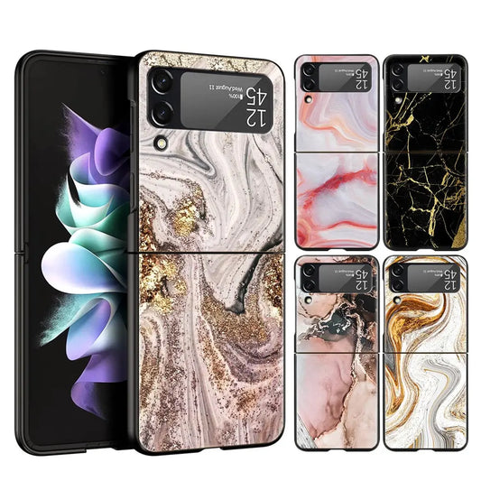 Vintage Marble Hard PC Phone Case For Samsung Galaxy Z Flip 7 6 5 4 Black Cover For Galaxy Z Flip 3 Foldable Fundas Shell Capas
