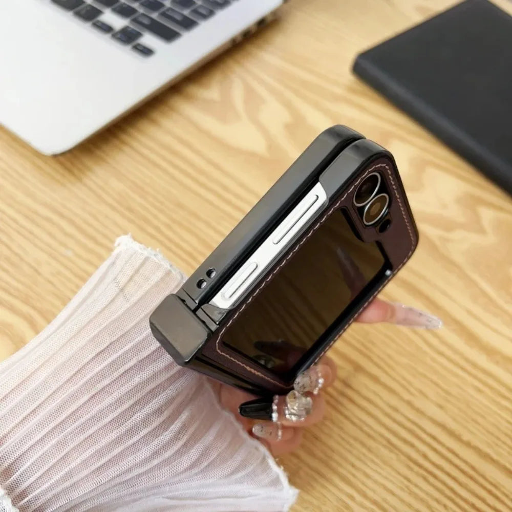 Business Retro Leather Texture Flip Phone Case for Samsung Galaxy Z Flip 7 6 5 4 3 Anti-Drop PU Material Inclusive Protect Cover