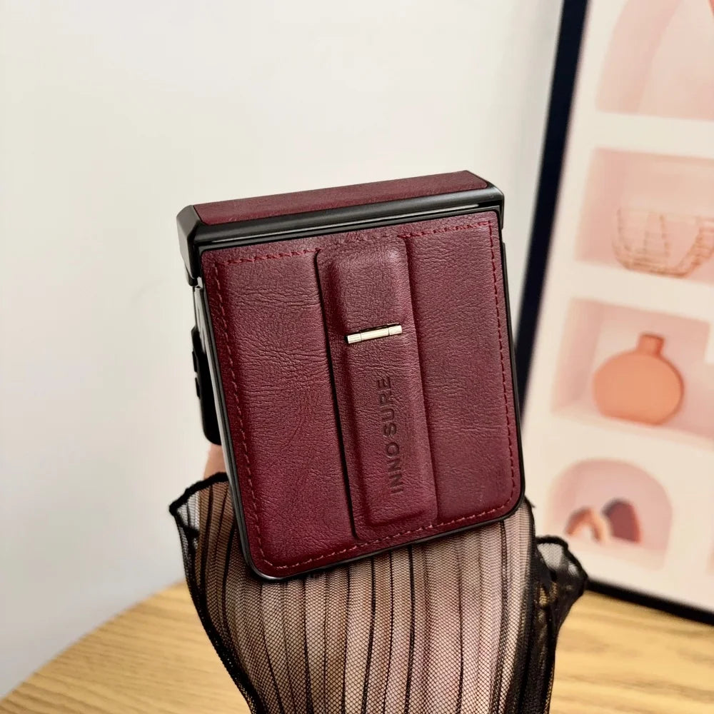 Luxury Retro Cowhide Pattern Folding Stand Case for Samsung Galaxy Z Flip 8 ZFlip 3 4 5 6 7 8 Leather Hinge All-inclusive Cover