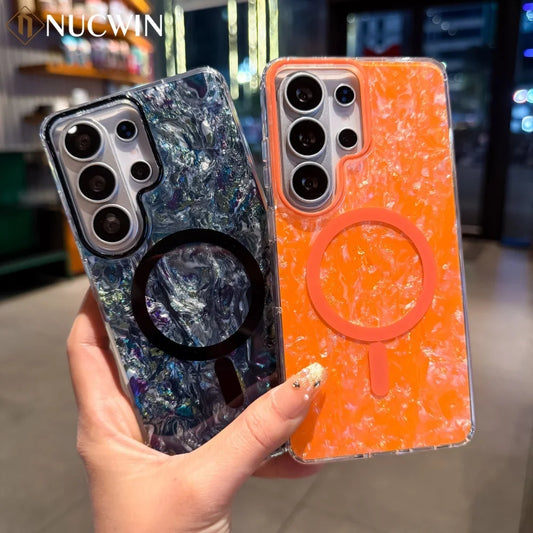 Aurora Shell Pattern For Magsafe TPU Case for Samsung Galaxy S25 FE Ultra Plus S24 FE Ultra Plus Shockproof PC Protection Cover