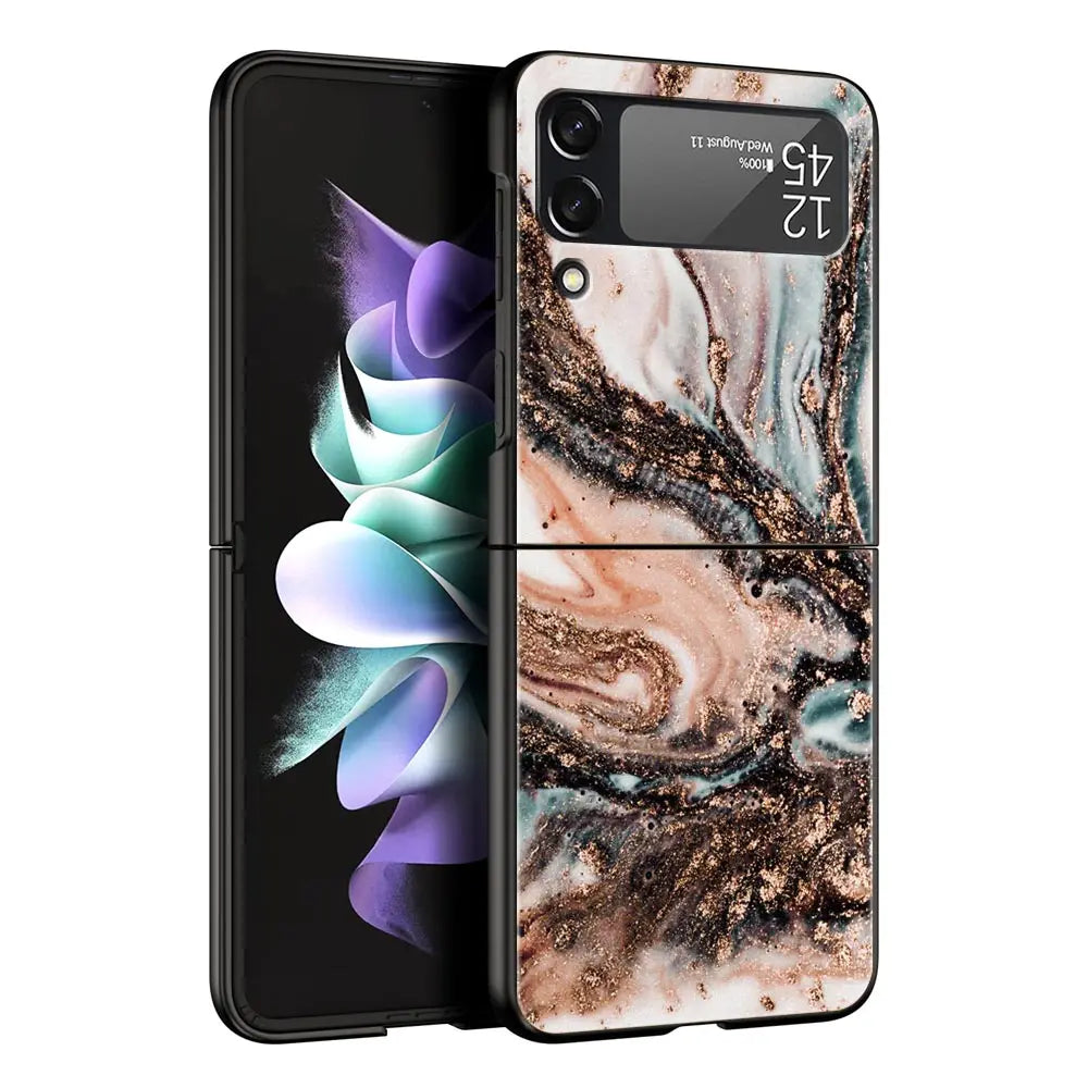Vintage Marble Hard PC Phone Case For Samsung Galaxy Z Flip 7 6 5 4 Black Cover For Galaxy Z Flip 3 Foldable Fundas Shell Capas