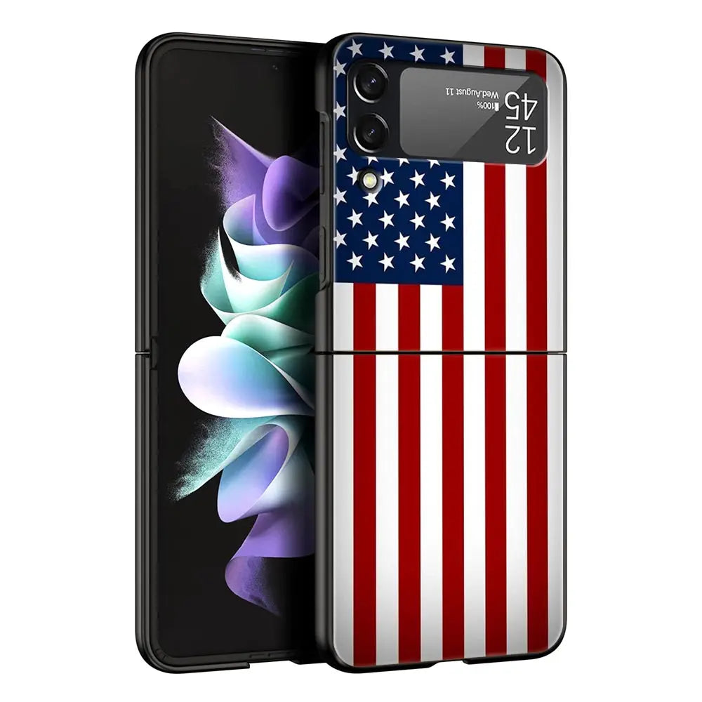 Hard PC Phone Case For Samsung Galaxy Z Flip 7 6 5 4 Black For Galaxy Z Flip 3 Foldable Shockproof American United States Flag