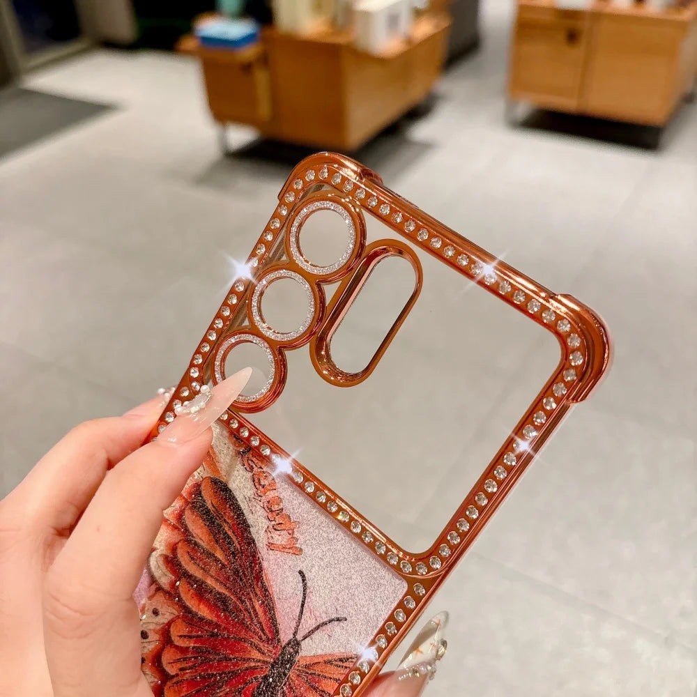 Bling Glitter Diamond Butterfly Phone Case For Samsung Galaxy S26 S25 S24 S23 S22 Ultra Lens Protection Plating Shockproof Cover