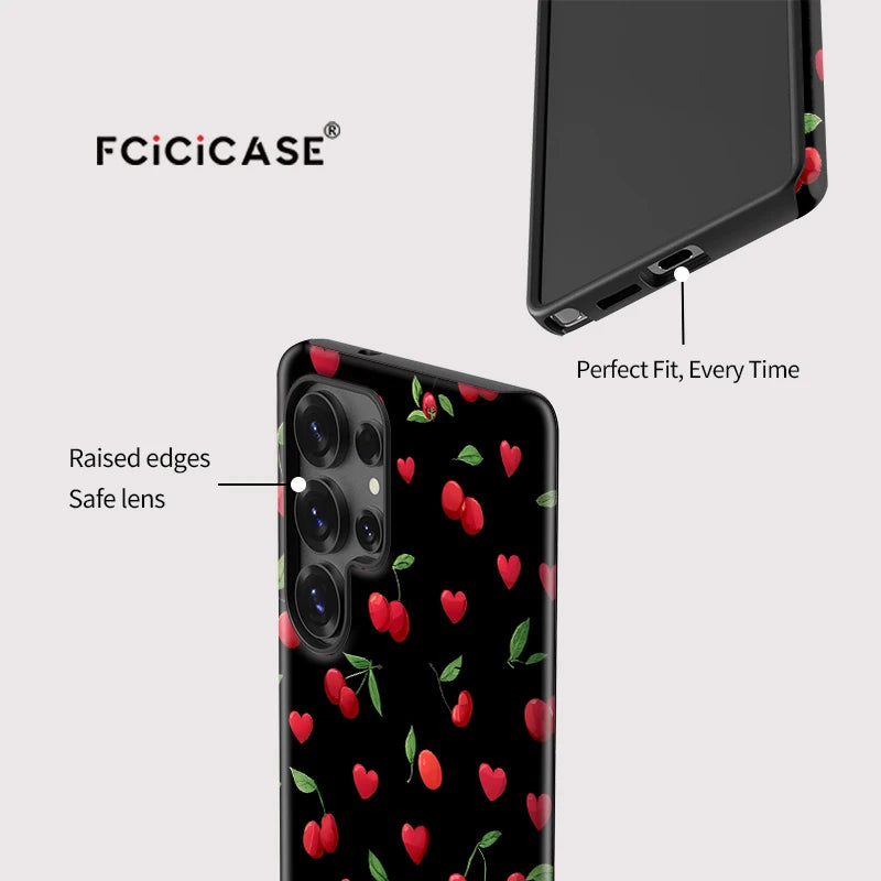 Fcicicase Fashion Acrylic Case For Samsung Galaxy S20 FE S23 Plus S24 Ultra S25 Cherry Love Heart Printing Protective Cover