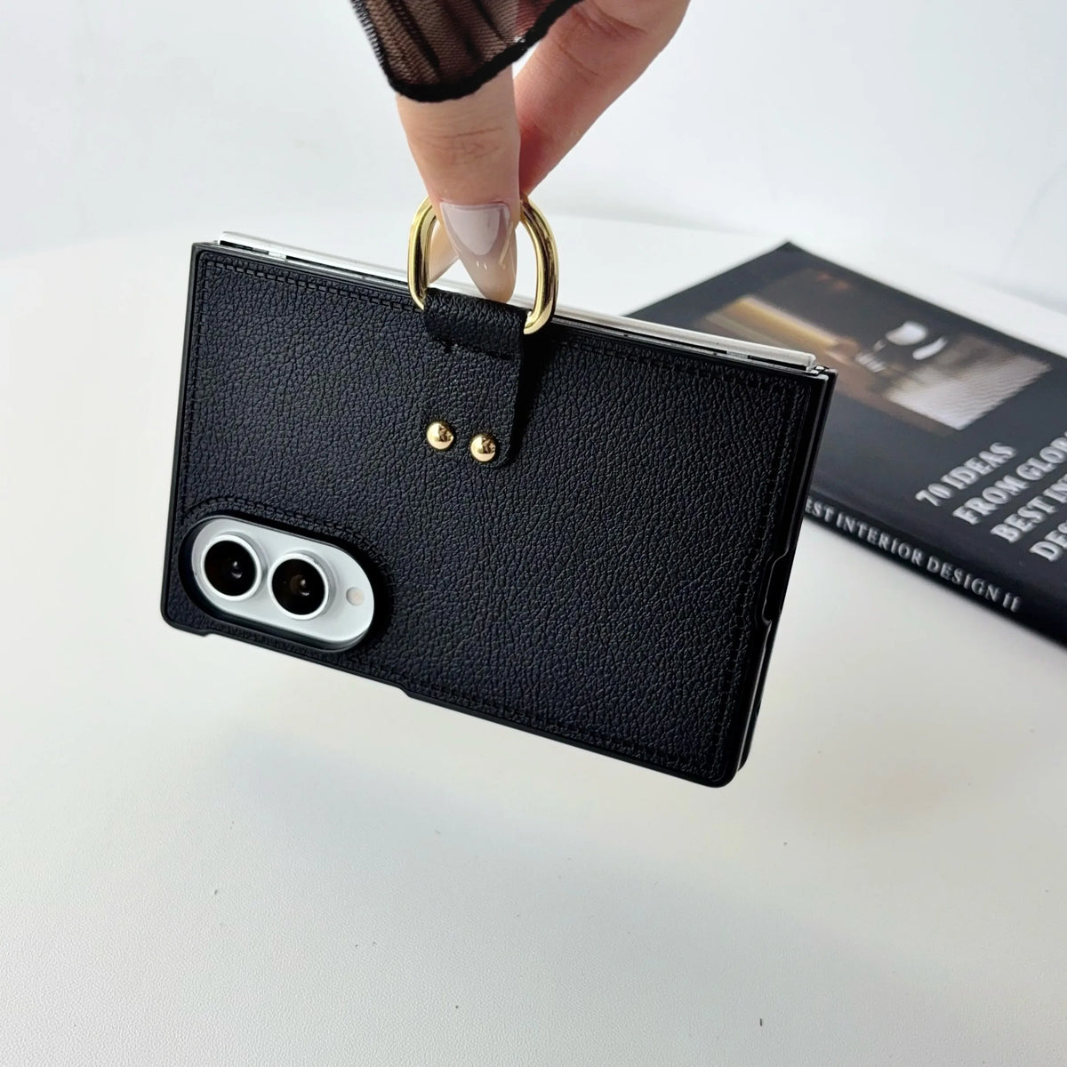Luxury Leather Phone Case with Ring Holder for Samsung Galaxy Z Fold 8 Ultra Fold7 Fold6 Fold5 Fold4 Fold3 Anti-Fall Matte Cover