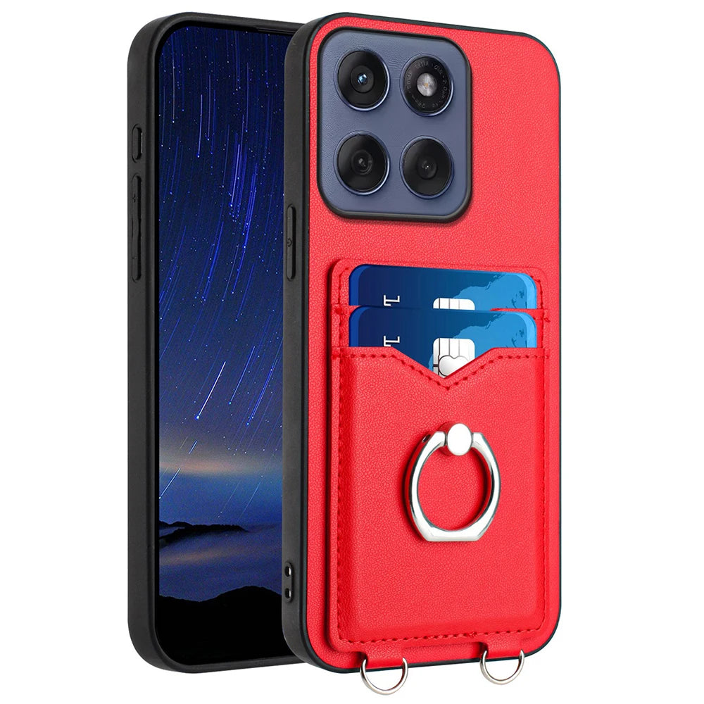 Ring Holder Case For Moto Edge 60 Fusion 60S 50 Neo X50 Ultra Pro G34 G35 G45 G55 G85 G Stylus 5G Crossbody Strap Leather Cover