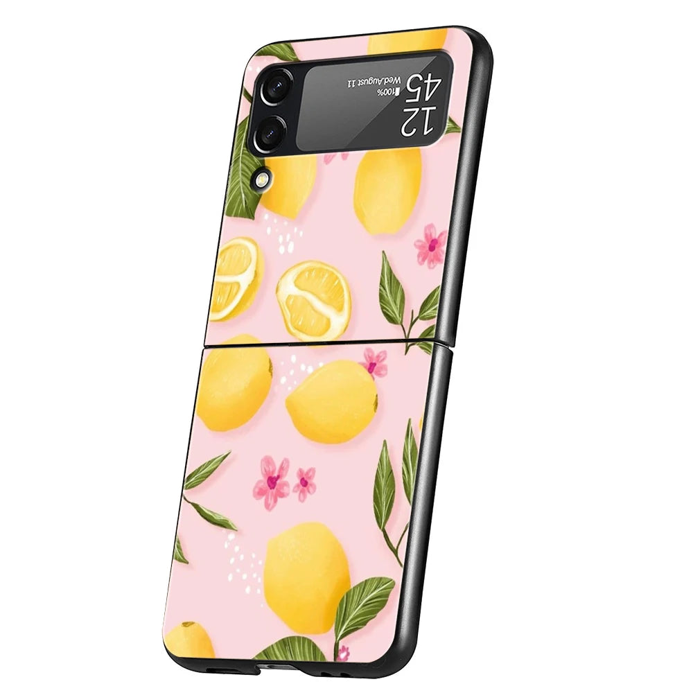 Luxury Phone Case For Samsung Galaxy Z Flip 3 4 5 6 Hard Folding PC For Samsung Z Flip3 Flip4 Flip5 Cover Retro Fruit lemon
