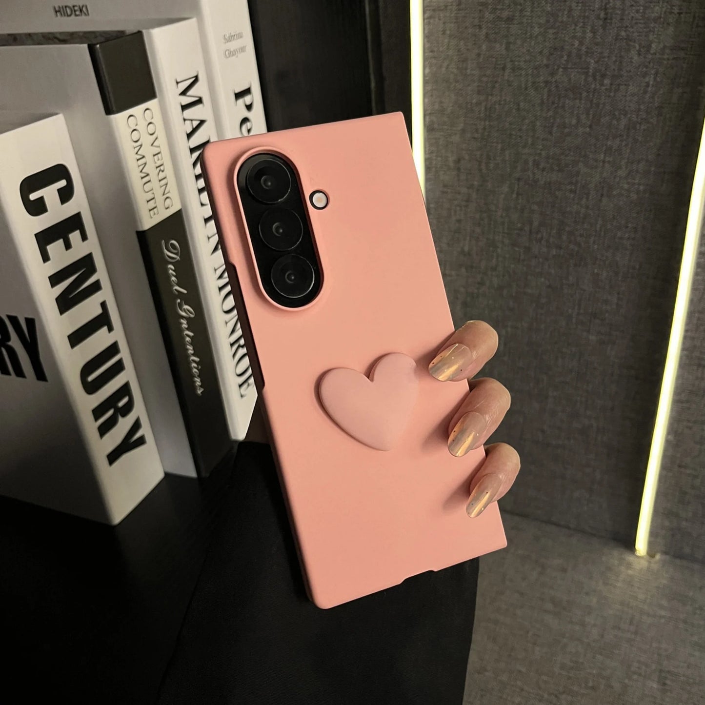 Ins Cute Simple 3D Love Heart Solid Color Phone Case for Samsung Galaxy ZFold7 Z Fold 6 Z Fold6 Z Fold5 Shockproof Back Cover