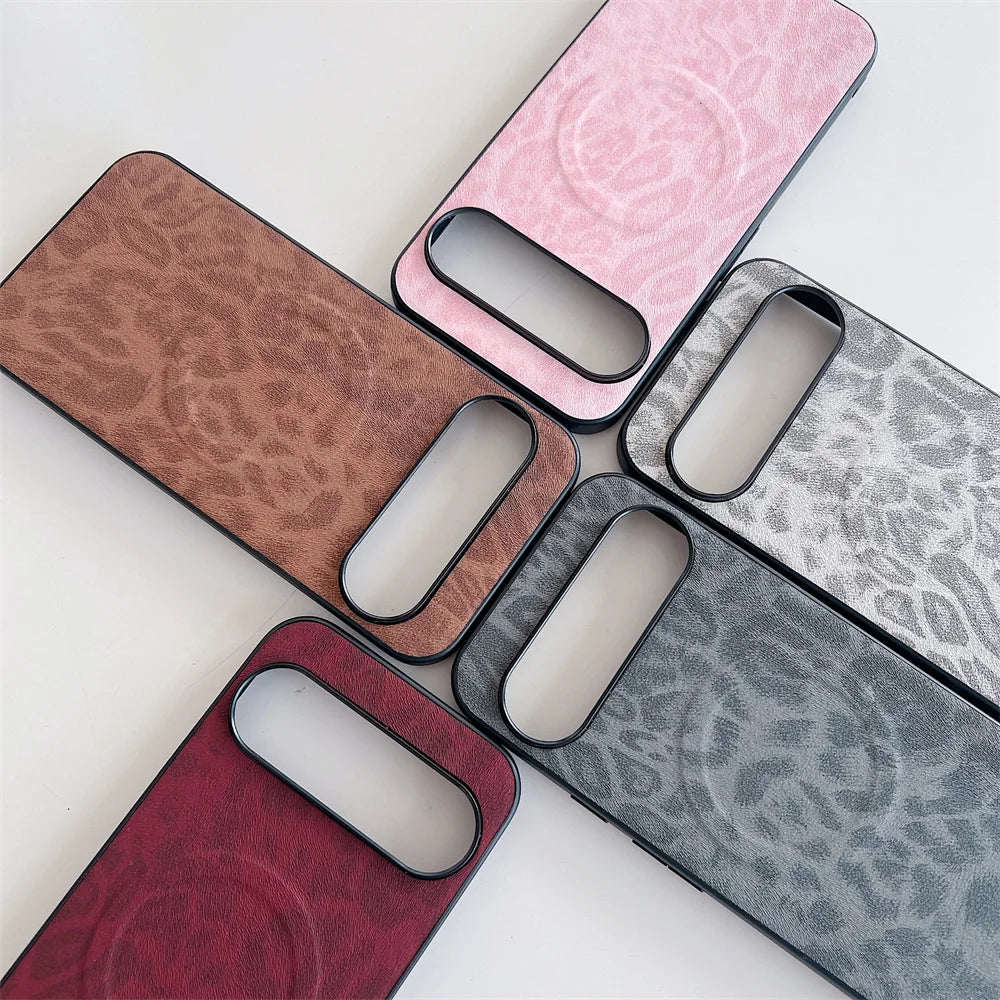 Leopard Leather for Magsafe Case For Google Pixel 9 8 7 6 Pro 9 10 Pro XL 5A 8A 7A 6A 9A pixel9 9proXL Wireless Charging Cover