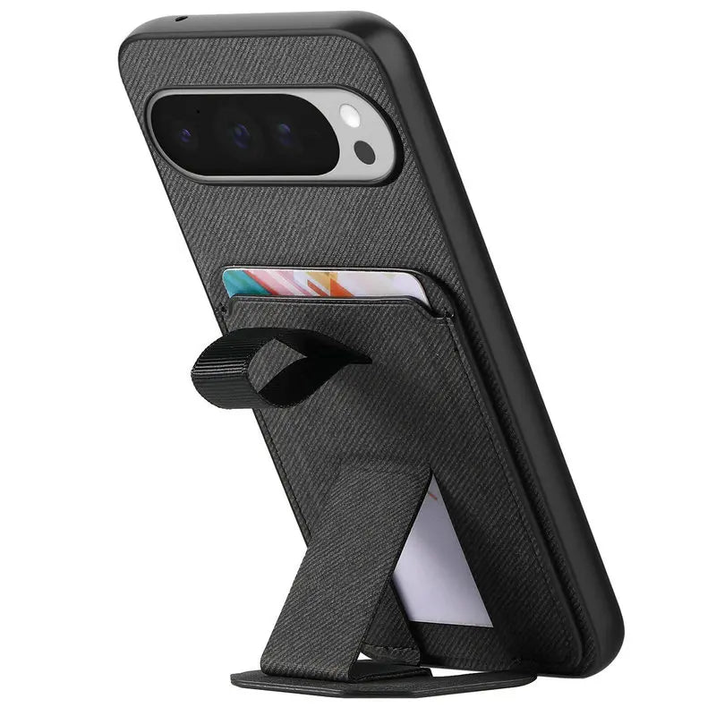 Business Retro Fabric Texture Phone Case for Google Pixel 11 Pro XL 9 10 Pro Foldable Card Slot Kickstand Ring Shockproof Cover