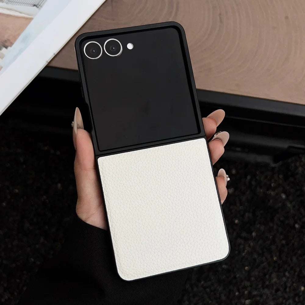 Luxury Lychee Pattern Leather Phone Case For Samsung Galaxy Z Flip 7 6 5 4 3 5G Shockproof Soft Cover For ZFlip6 Flip5 Flip4