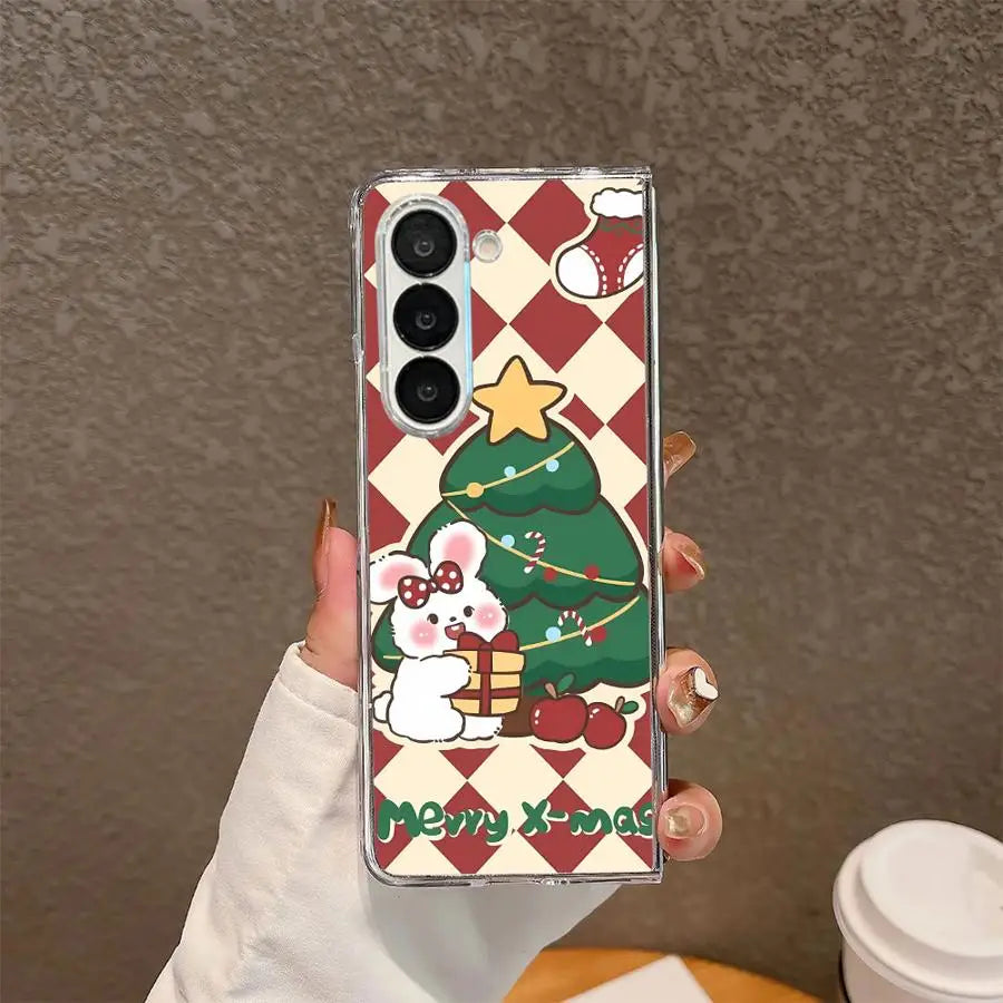 Christmas Cartoon Rabbit Transparent Soft Phone Cover Case for Samsung Galaxy ZFold5 ZFold7 ZFold4 ZFold3 ZFold6 Z Fold 7 6 5 4