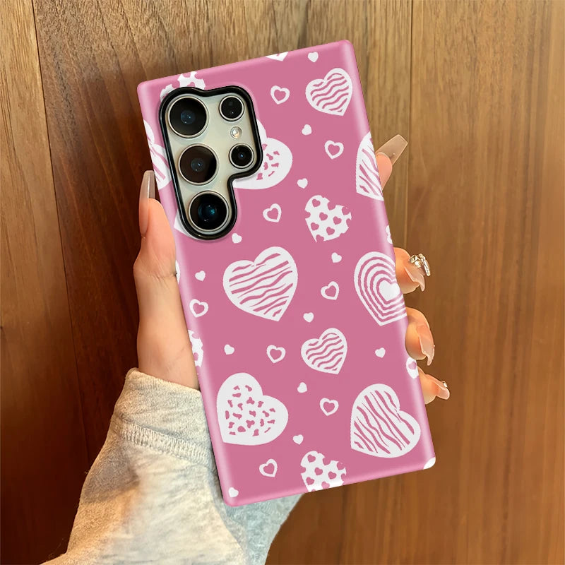 Fcicicase Love Heart Print Phone Case For Samsung Galaxy S25 Ultra S24 Plus S20 FE S23+ A36 A26 A16 A56 Dual Layer Acrylic Cover