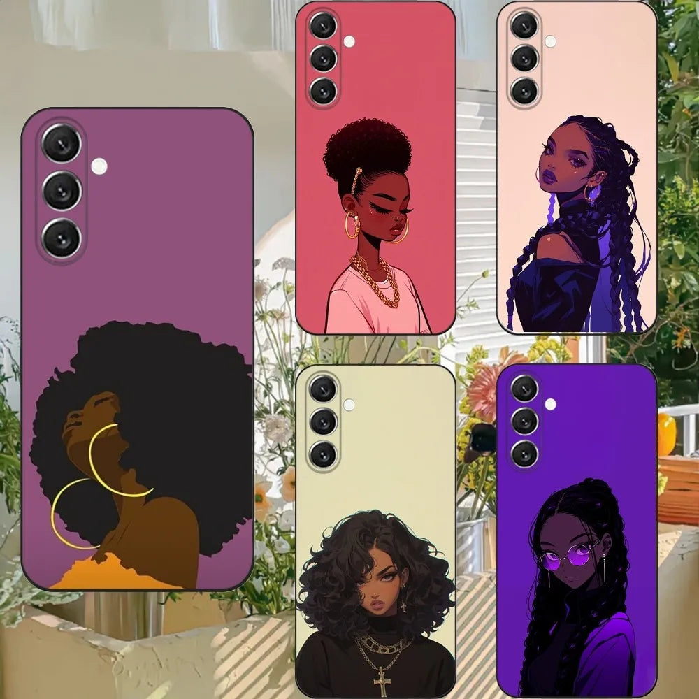 Black Girl Afro  Phone Case For Samsung S25,S24,S21,S22,S23,S30,Ultra,S20,Plus,Fe,Lite,Note,10,9,5G Black Cover