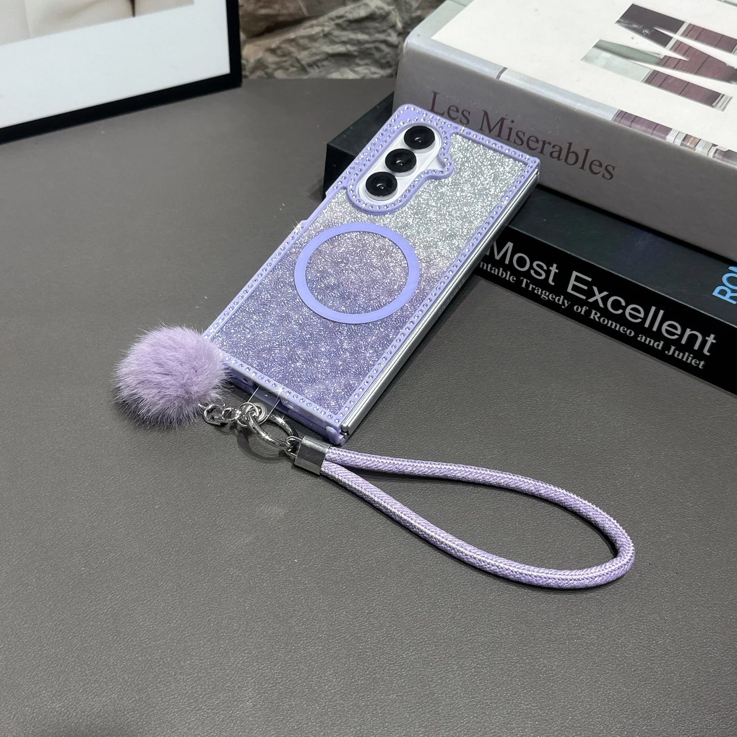 For Samsung Galaxy Z Fold 7 6 5 4 3 For Magsafe Case Bling Glitter Transparent Bracelet Folding Protection Hard Back Cover Funda