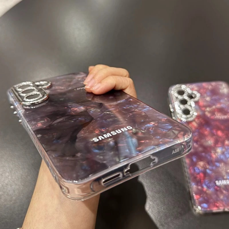 Luxury Aurora Glossy Diamond Shell Pattern Case For Samsung Galaxy A56 A55 A54 A53 A54 A36 A35 A34 Lens Film Laser PC Hard Cover
