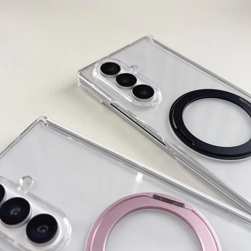 360° Rotating Bracket Transparent Phone Case For Samsung Galaxy Z Fold 7 6 5 4 2pc-Set Hinge Protection Shockproof Back Cover