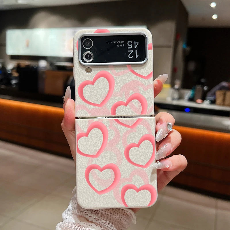 Hollow Out Heart Leather Texture TPU Phone Case For Samsung Galaxy Z Flip 3 4 5 6 Folding Cover For Samsung Z Flip5 Flip6 Flip4