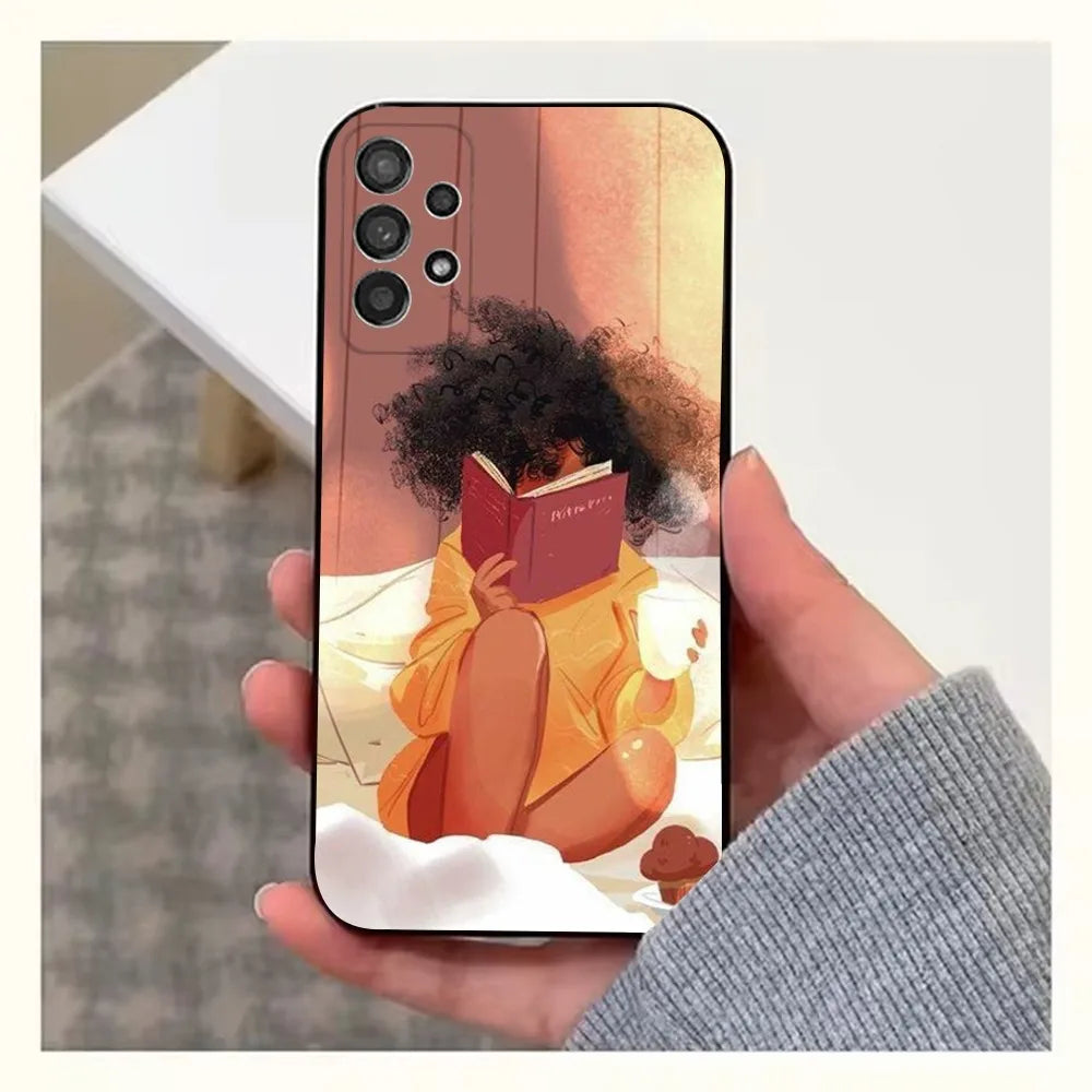 Black Girl A-Afro Phone Case For Samsung S25,S24,S23,S22,S20,S21,S10,Ultra,Plus,Lite,FE,Soft Silicone Black Cover