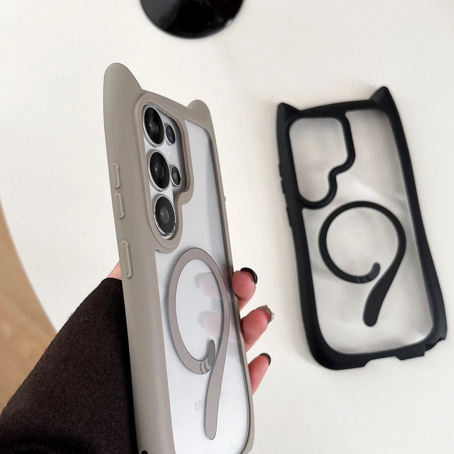 Lovely Cat Ear For Samsung Galaxy S26 Ultra Magnetic Wireless Charging Case For Samsung S26 Plus S25 S24 Transparent Hard Cover