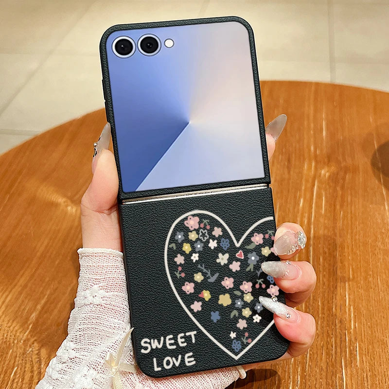 Magnetic Sweet Love Pattern Phone Case For Samsung Galaxy Z Flip7 FE Flip6 Flip 7 6 5 4 3 5G For Magsafe Soft TPU Folding Cover