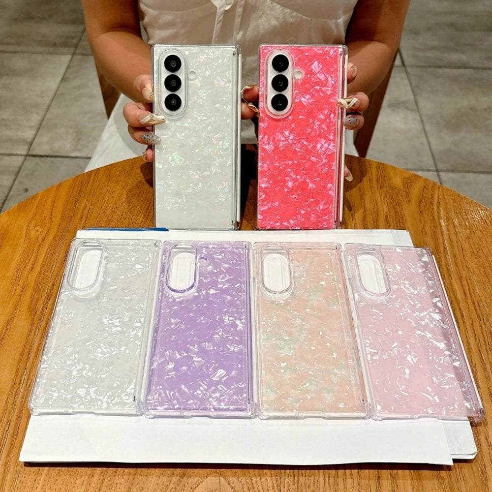 Gradient Colorful Shell Pattern Case For Samsung Galaxy ZFold 7 ZFold6 ZFold5 Strong Magnetic Central Axis Shockproof Hard Cover