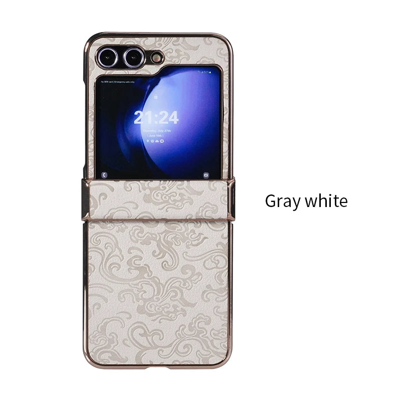 Luxury Dragon Pattern Leather Phone Case For Samsung Galaxy Z Flip 7 FE 6 5 4 3 Flip6 ZFlip7 3-Pieces-Set Plating PC Hinge Cover