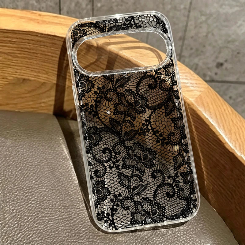 For Google Pixel 11ProXL Luxury White Black Lace Floral Phone Case for Google Pixel 11 Pro XL 6 7 8 9 10 Pro 6A 7A Clear Cover
