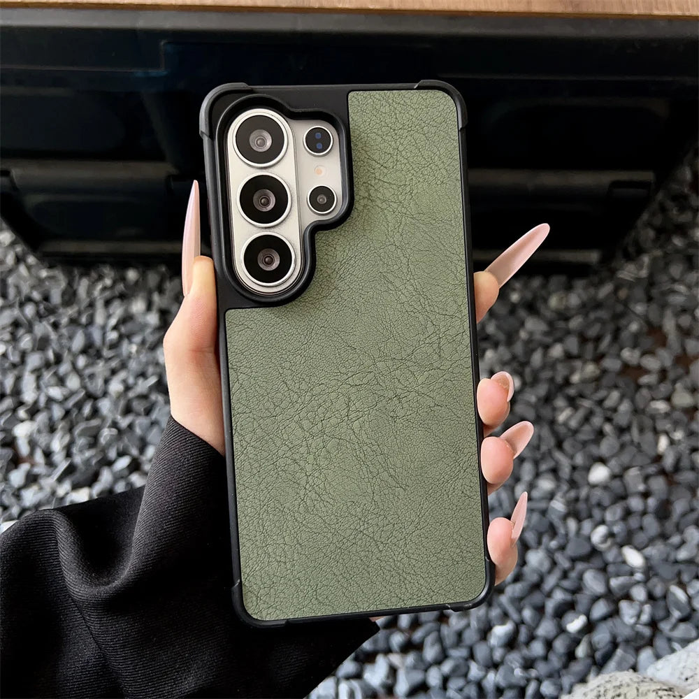 Luxury Leather Hybrid PC Armor Phone Case For Samsung S26 Ultra Plus S26Plus s26Ultra Shockproof Bumper Protection Back Cover